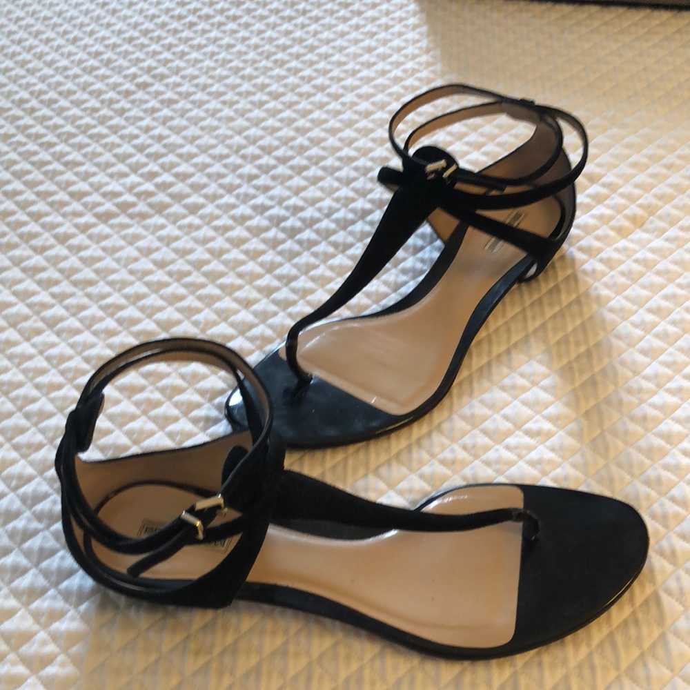 Emporio Armani suede and patent sandals. Insole is patent. Back and straps suede